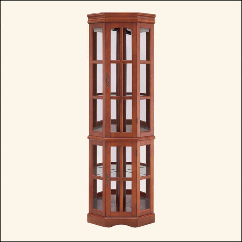 Corner Curio Cabinet With 5 Shelves And Lighting System (E26 Light Bulb Not Included), Walnut