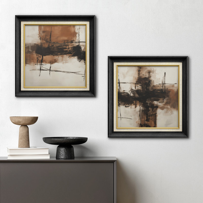 «Warm Brown», impression abstraite de forme neutre encadrée dans la chambre des maîtres, 2 pièces, H 26 po x l 26 po