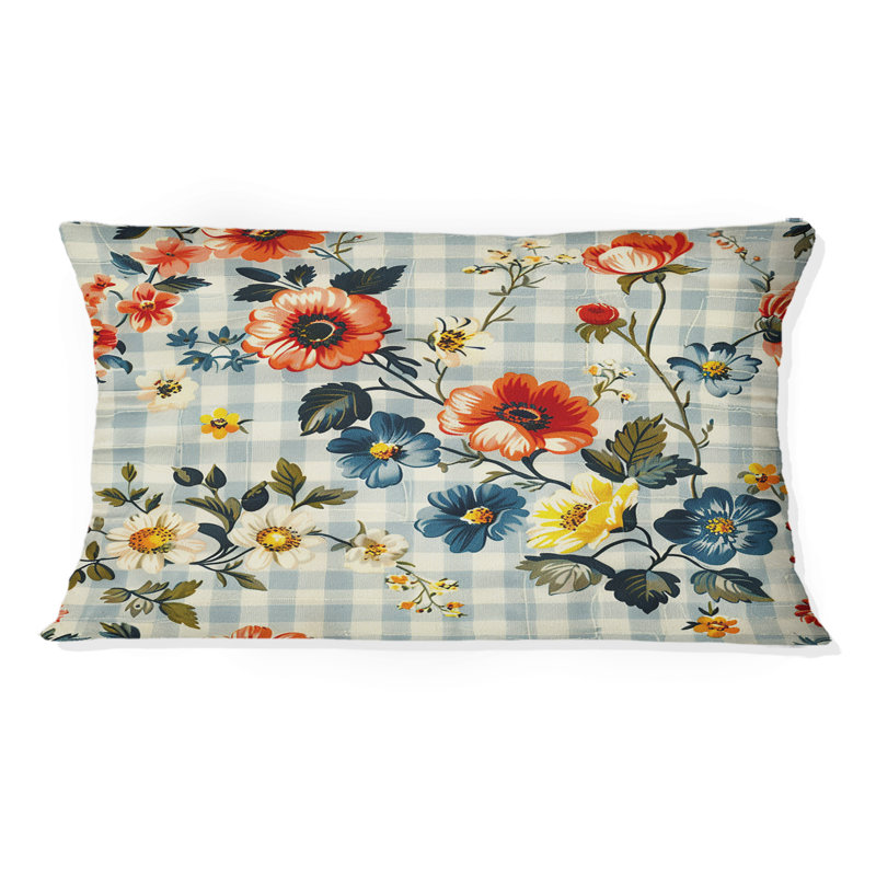 Coussin Floral, Orange / noir