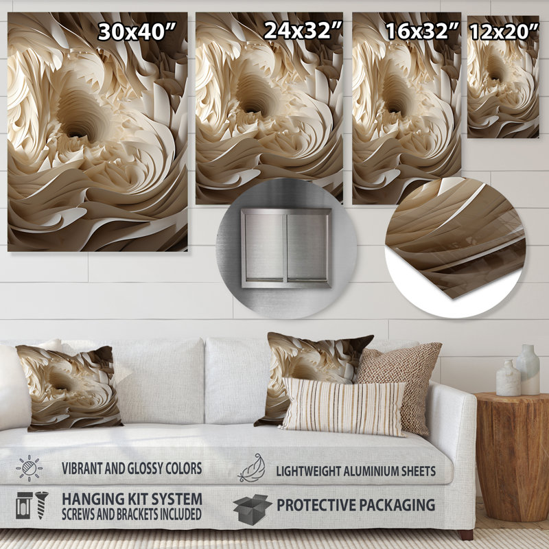 Plume blanche et bleue en spirale IV - art mural géométrique en métal, H 32 po x l 16 po x P 1 po