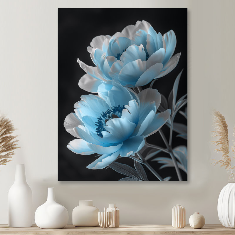 Art mural bleu pivoines bleues transparentes I - pivoines, Toile tendue, 44" H x 34" W