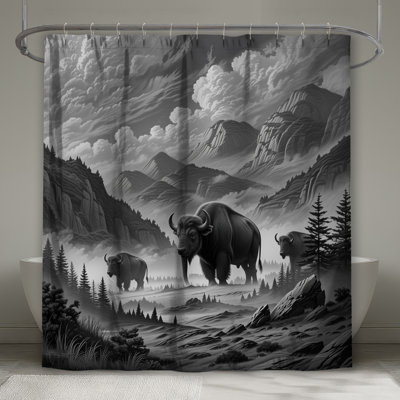 Majestic Bison Landscape Shower Curtains Extra Long
