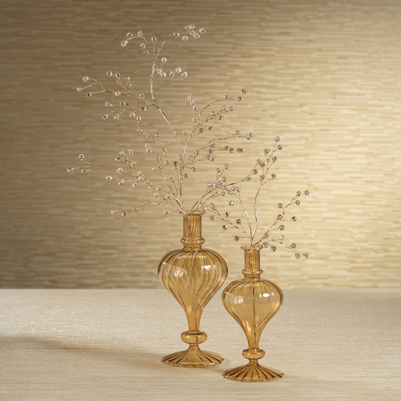 Ensemble de 2 vases en verre spiralé en forme de navet, H 9 po x l 4,25 po x P 4,25 po, Ambre clair