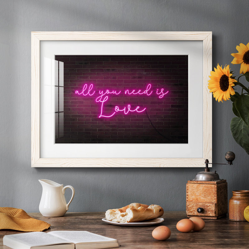 Neon Love I Framed On Paper Print, White, 14" H x 20" W x 1.5" D