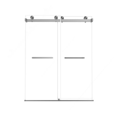 Frameless Double Sliding Shower Door 56-60 "W x 74" H, 5/16 "(8mm) Tempered Glass, Explosion Proof Film, Stainless Steel Handle, Square Tube Track