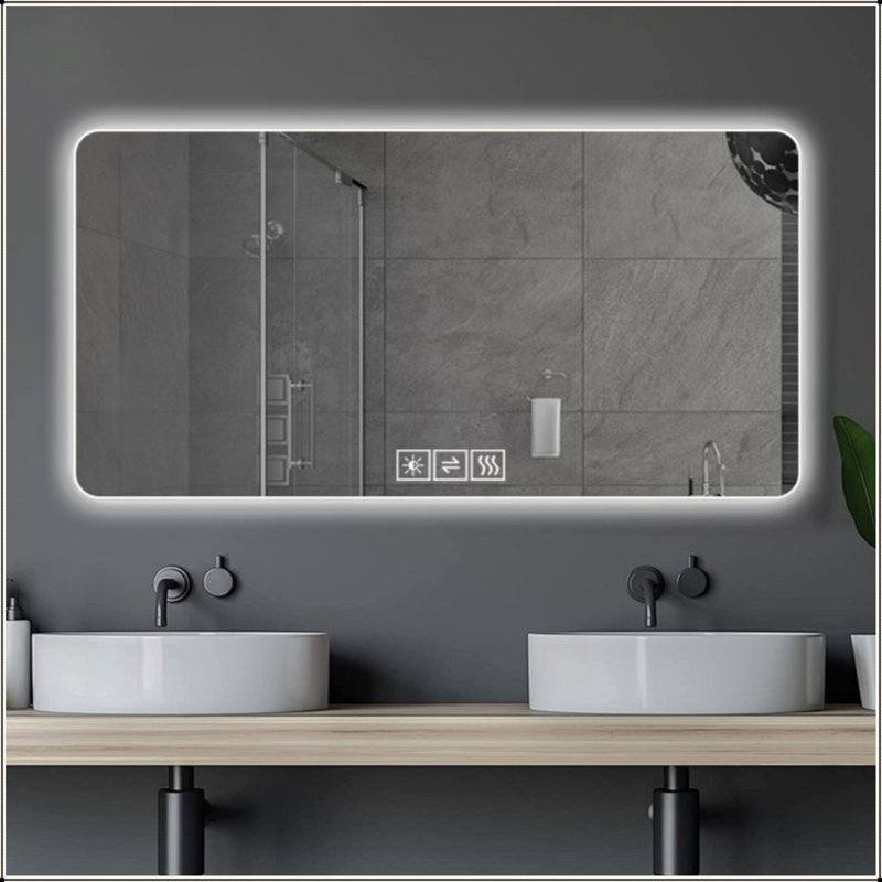 Miroir de salle de bain 28 po x 60 po à DEL, résistant à la corrosion, à trois couleurs à intensité variable et rétroéclairé avec fonction de désembuage à une touche