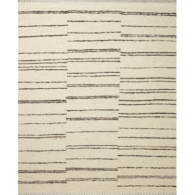 Tapis beige / noir en laine tissé à la main Mingo