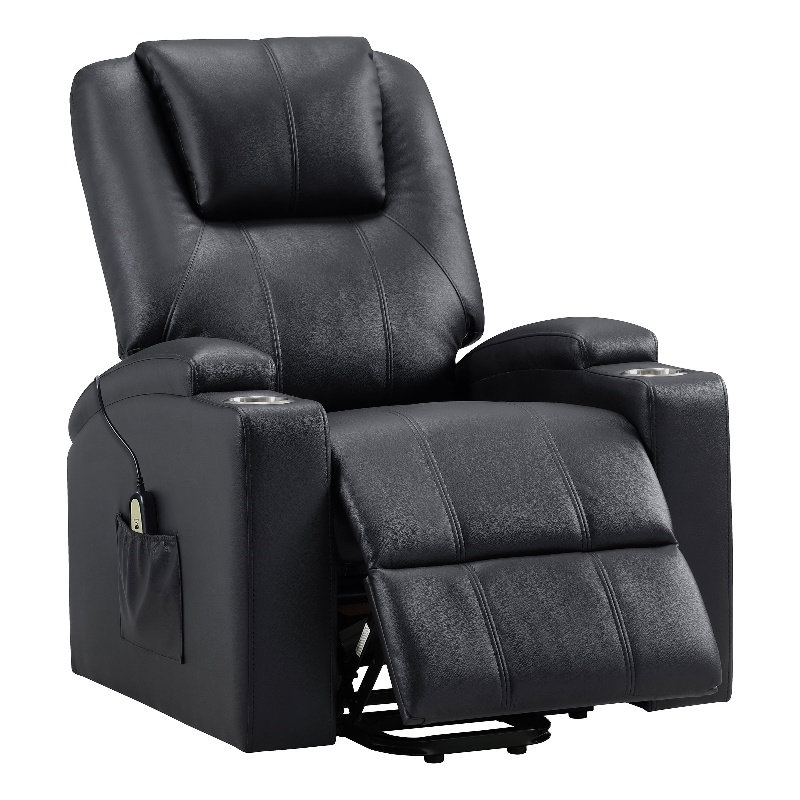 Fauteuil inclinable massant électrique à levage électrique, recouvert de similicuir noir
