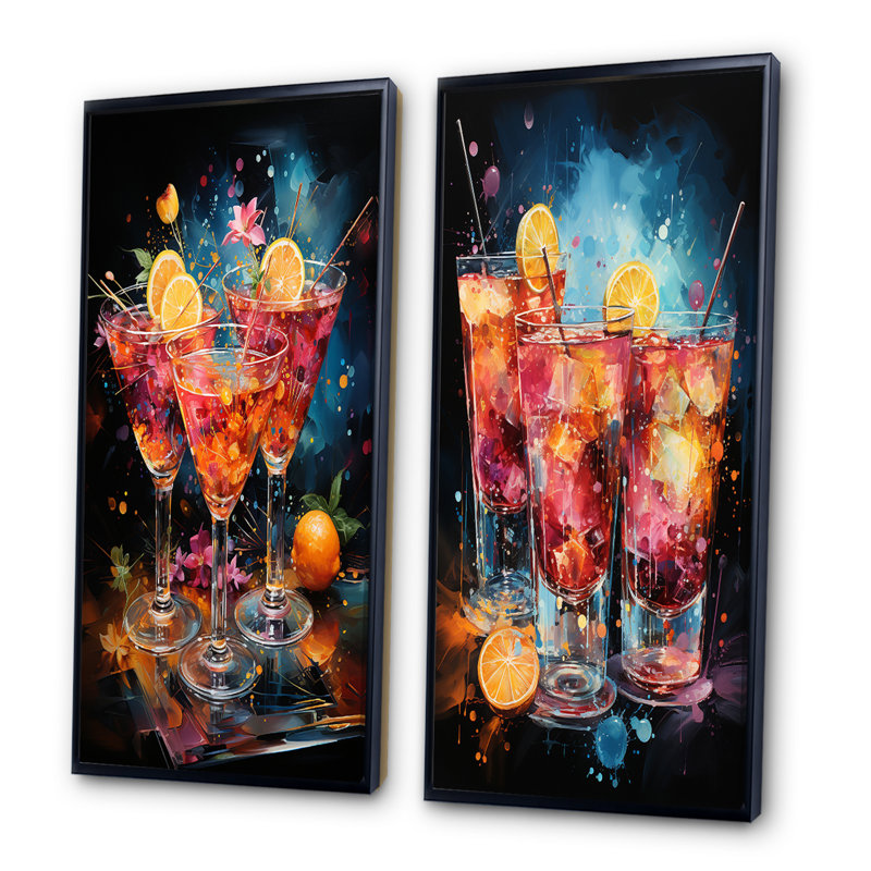 «Cocktail Confetti» - 2 pièces, Cadre noir, H 20 po x l 24 po