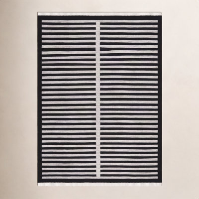 Del Norte Beige Black Flatweave Striped Rug
