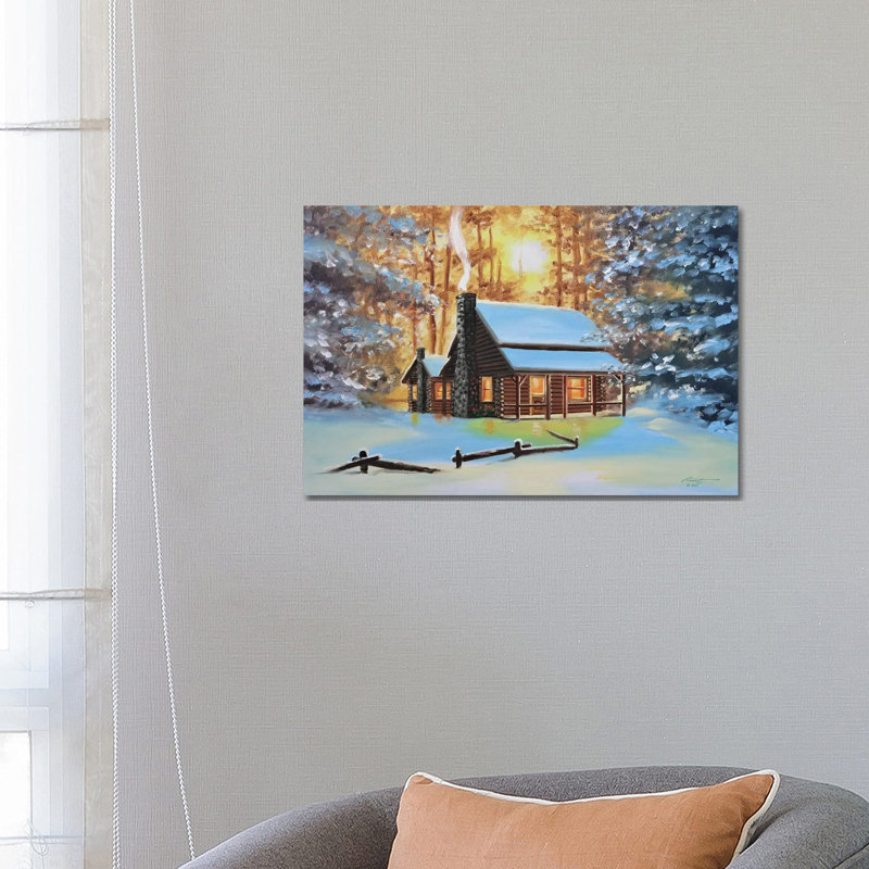 Cute Snow-Covered Cabin In The Woods by D. "Rusty" Rust - Gallery-Wrapped Canvas Giclée on Canvas, Canvas