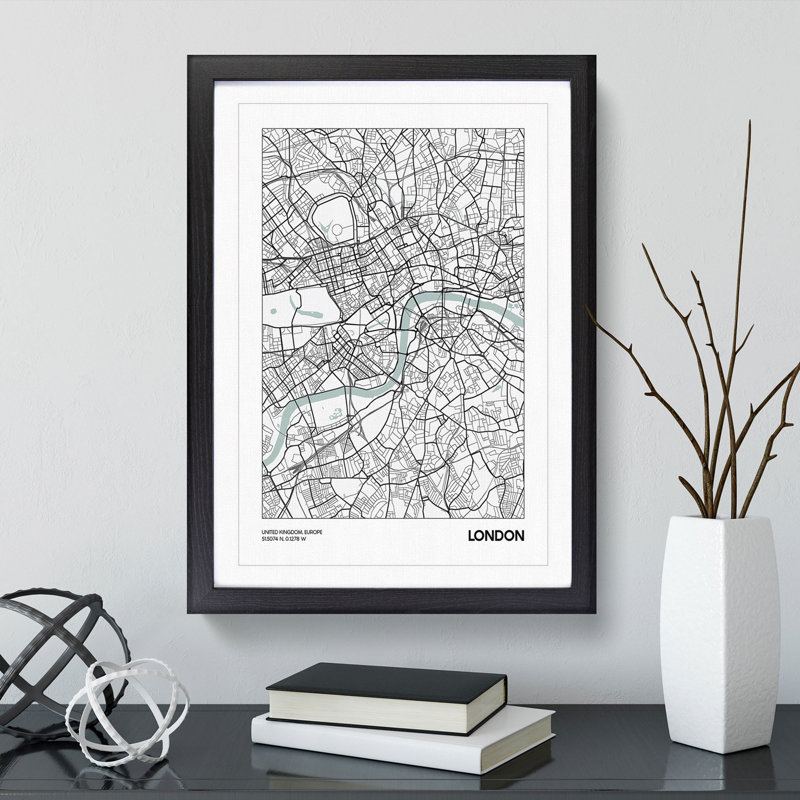 Map London UK - Framed Print, Black, 65cm H x 48cm W x 2cm D