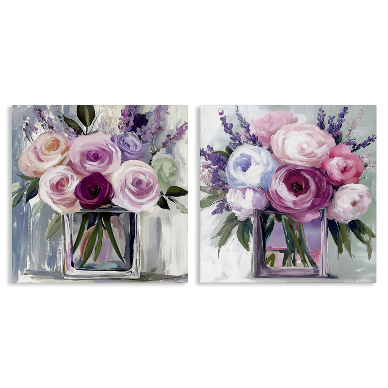 Ensemble de toiles 2 pièces Cubic Vases of Flowers, design par Annabelle Hall, H 24 po x l 48 po