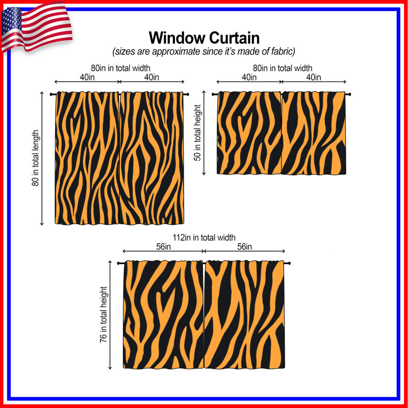 Orange Tiger Stripes Window Curtains Animal Print Sheer & Room Darkening - 2 Panels, 40in x 60in - 2 panels, Sheer