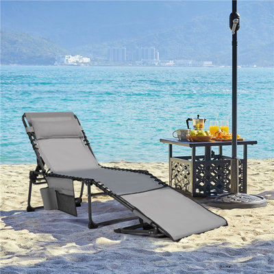 Outdoor Folding Tanning Chair Extended Portable Beach Lounger with Face Hole and Adjustable 5-Position by Yaheetech