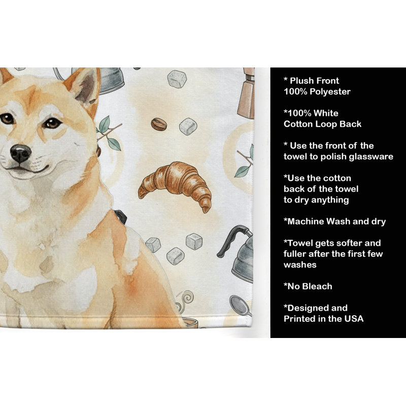 Cream Shiba Inu Coffee Bar Kitchen Towel, Cream Shiba Inu
