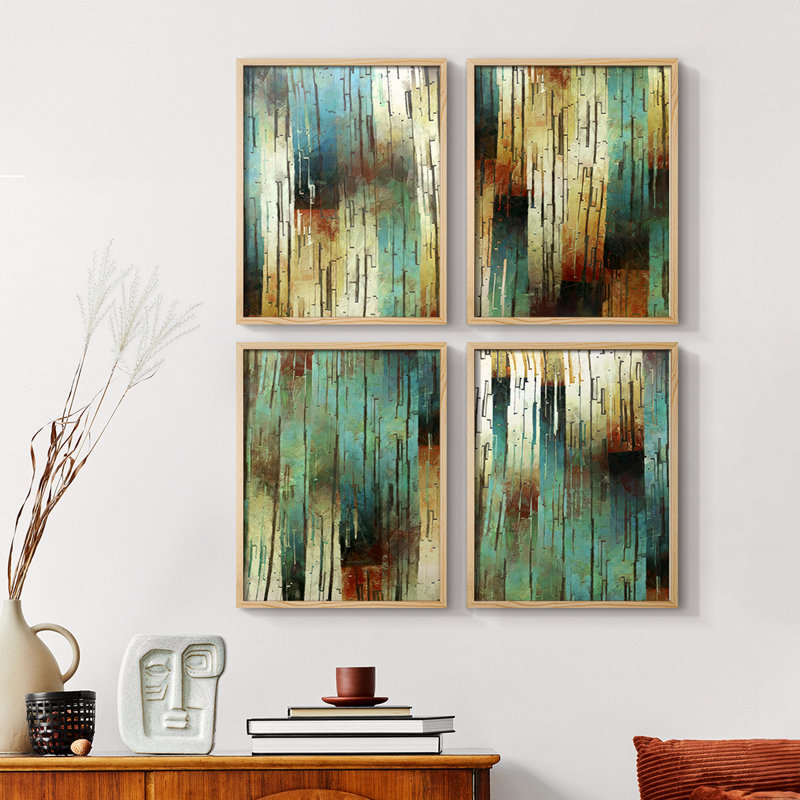 Digital Intrusion I Framed Print - Set of 4, 14" H x 44" W, Natural