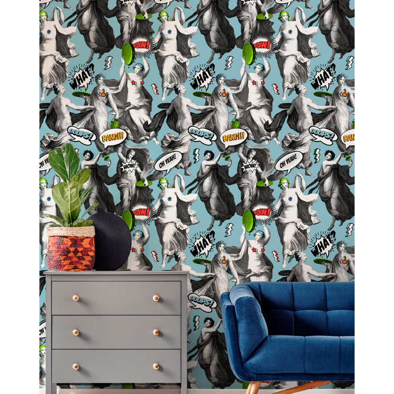 Nouvelle Pop Wallpaper Roll, Black/Blue/Green/Red