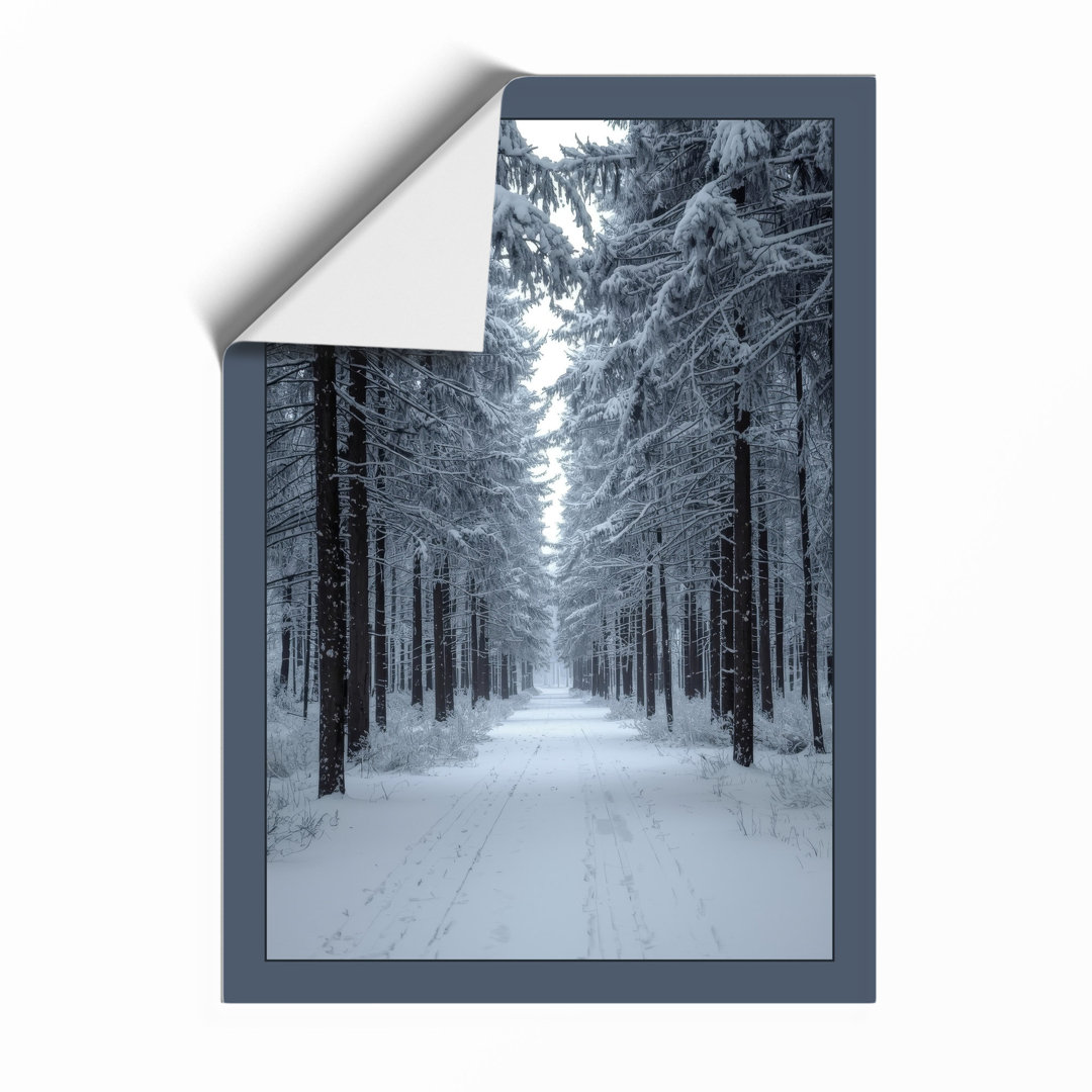 Snow-Lined Forest Path Scandinavian - Framed Print