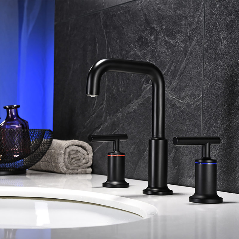 Robinet de salle de bain noir mat à large entraxe avec robinet à longue durée de vie en céramique avec installation facile et disque