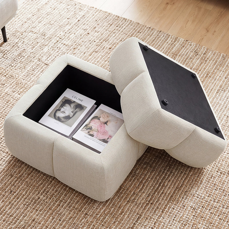 19.7" Wide Modern Chenille Cloud Storage Ottoman, Round Cube Footrest, No Assembly Required, for Living Room, Bedroom, Nursery
