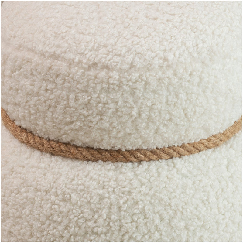 Round Upholstered Broadcloth Pleat Ottoman, White