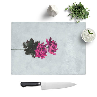 Tempered Glass Two Roses Painting Chopping Board