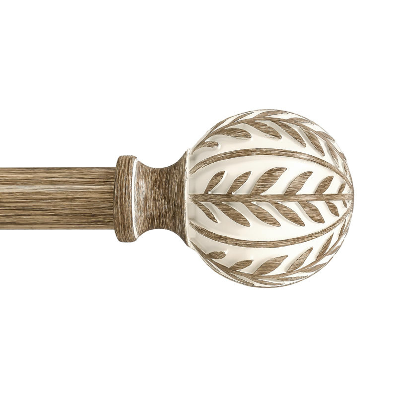 Tringle à rideaux en bois Boho de 48 à 84 pouces, tringle à rideaux ajustable robuste de 1 po avec faîteaux imitation grain de bois, ensemble de tringles à rideaux décoratives rustiques, taille: 36 à 88 po, bois patiné