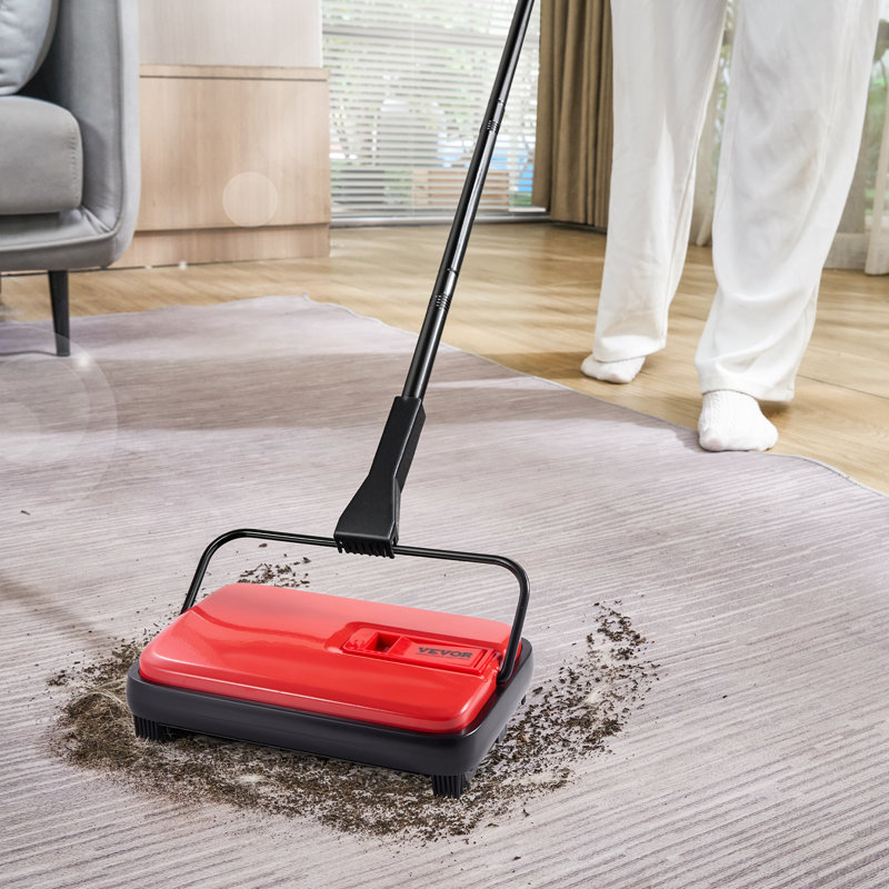 Balayeuse à tapis manuelle de 6,7 pouces de largeur avec balais non électriques, Rouge