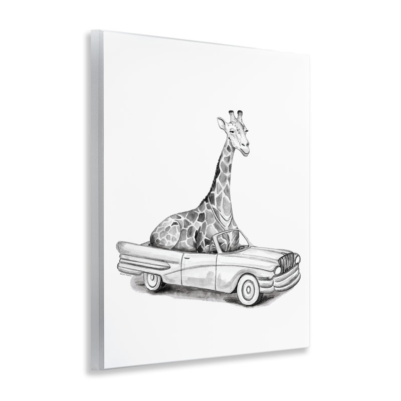 Girafe dans une voiture de sport, art mural, par Rachel Nieman