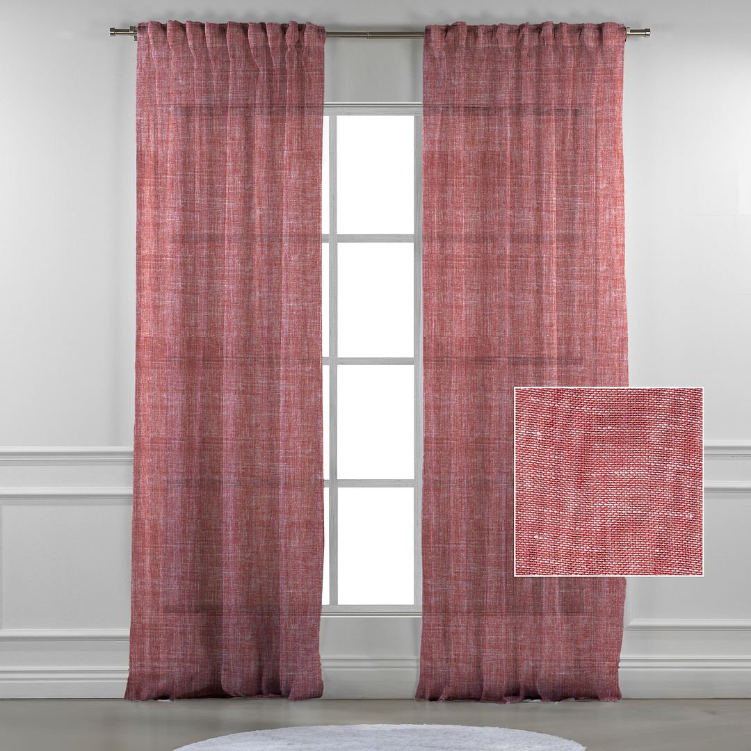 Linen Sheer Single Curtain Panel, 100" W x 108" L, Red