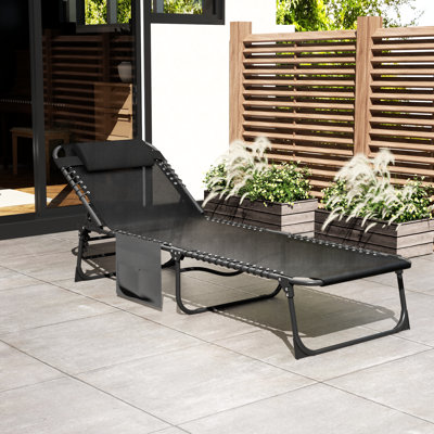 Chaise longue d'extérieur, chaise longue portative, chaise longue pliante pour bronzer avec coussin amovible et poche latérale, chaise longue inclinable pour la piscine et la plage, rayures tricolores