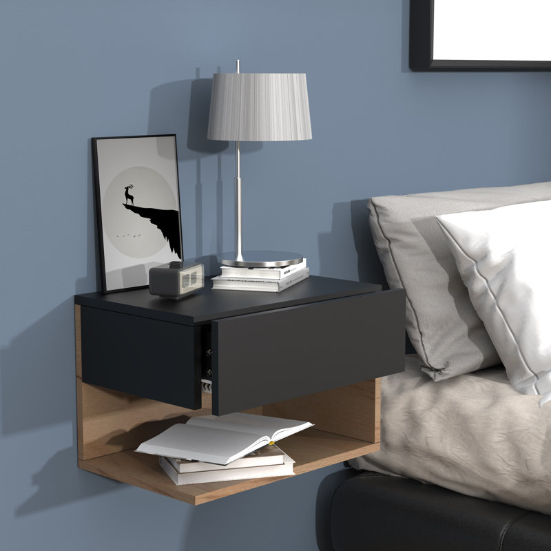 Avan Manufactured Wood Bedside Table, Black, 30cm H x 45cm W x 32cm D