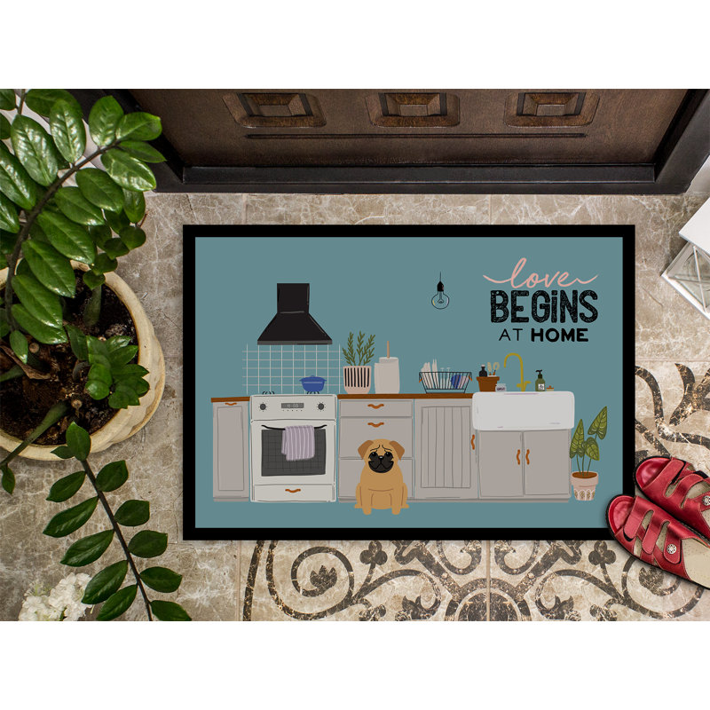 Black Pekingese Kitchen Scene Doormat, Pug, 18 W" x 27 L"