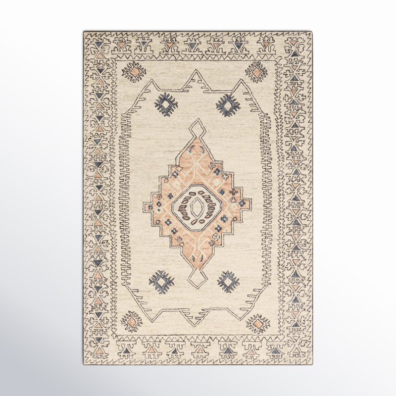 Moore Southwestern Hand Tufted Wool Peach/Dusty Pink/Ivory/Light Gray Area Rug, Rectangle 8' x 10'