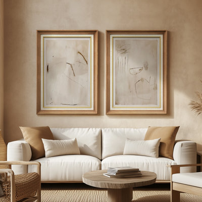 «Minimal Neutral Marks Subtle Contemporary», ensemble de 2 reproductions d'art mural encadrées de qualité supérieure sur papier 26 po x 36 po