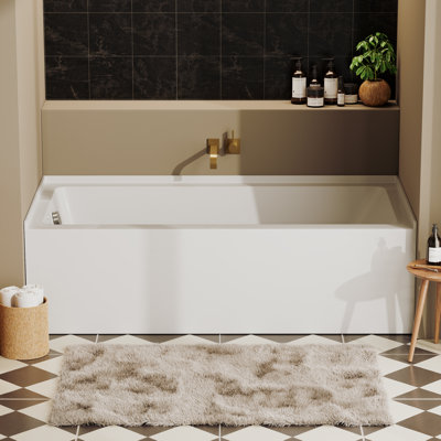 60" x 30" Rectangular Alcove Soaking Acrylic Bathtub with Chrome Drain and Overflow