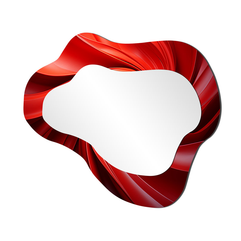 Red abstract spiral dreamscape IV - Abstract Spirals Asymmetrical Mirror, Red Cloud Unique Wall Mirror, Printed Metal Art