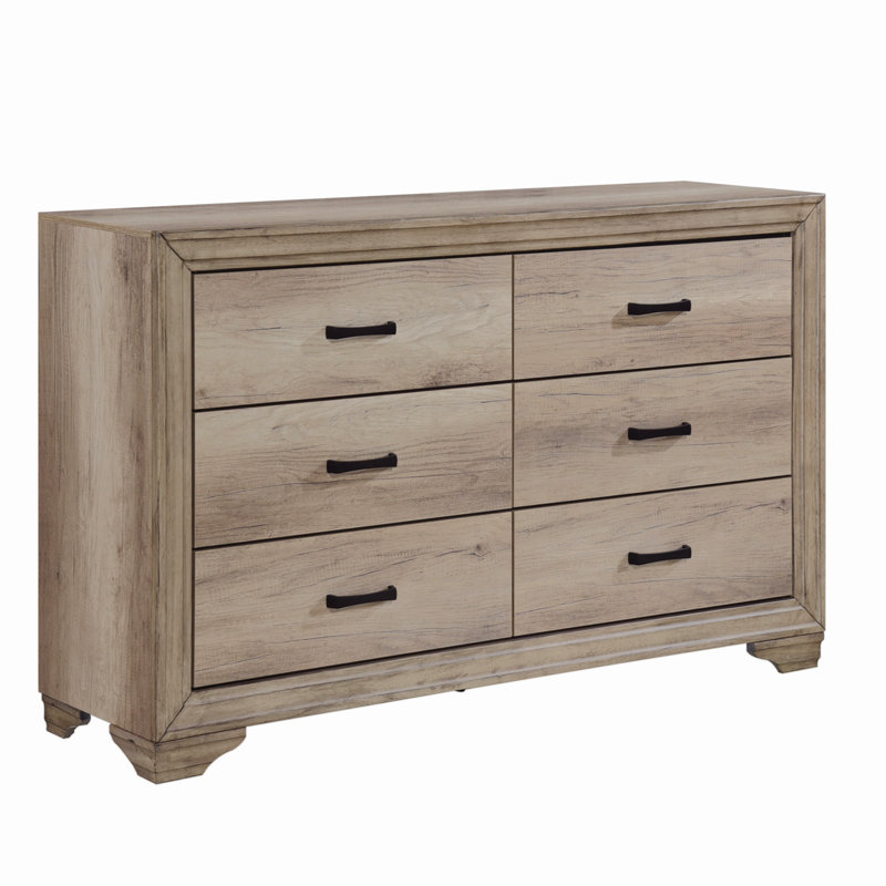 Commode 1 tiroir 6 tiroirs avec finition naturelle et quincaillerie noire