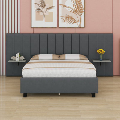 Upholstered Platform Bed With Big Headboard
