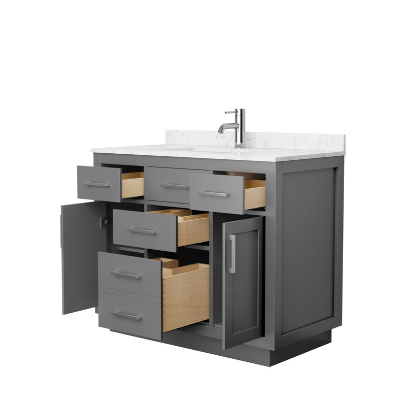 Beckett TK 42'' W Single Vanity, Carrara Cultured Marble, Dark Gray, Brushed Nickel