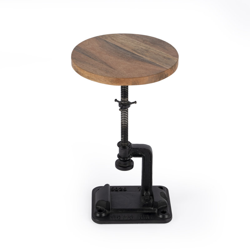Ellis Adjustable Pedestal Side table, Brown/Black