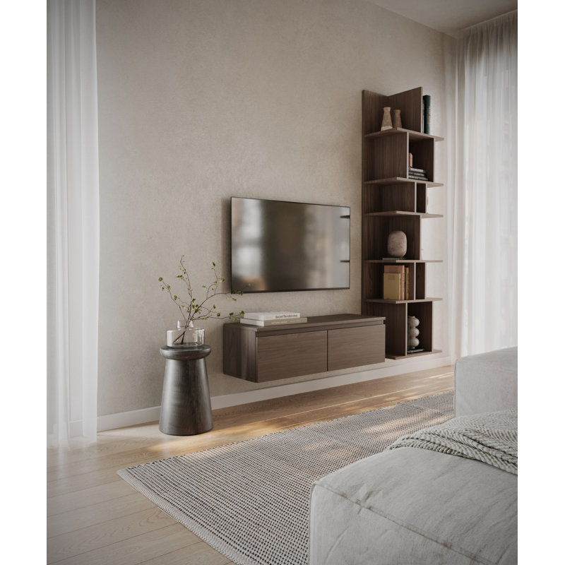 Syvanna Wall-Mounted TV Cabinet, Brown, 28.4cm H x 100cm L x 31.8cm W