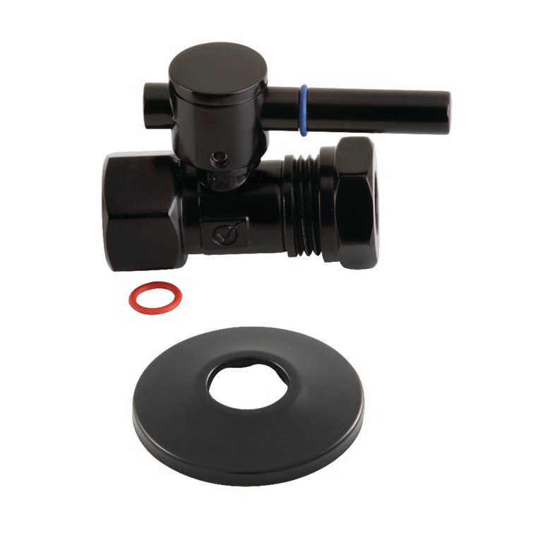 Kingston Brass 1/2-Inch FIP x 1/2 or 7/16-Inch Slip Joint Quarter-Turn Straight Stop Valve with Flange