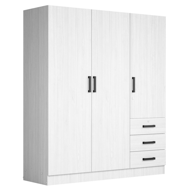 Garrity 61"Wide Armoire Wardrobe Closet For Hanging With 3 Drawers & Shelves, White Woodgrain