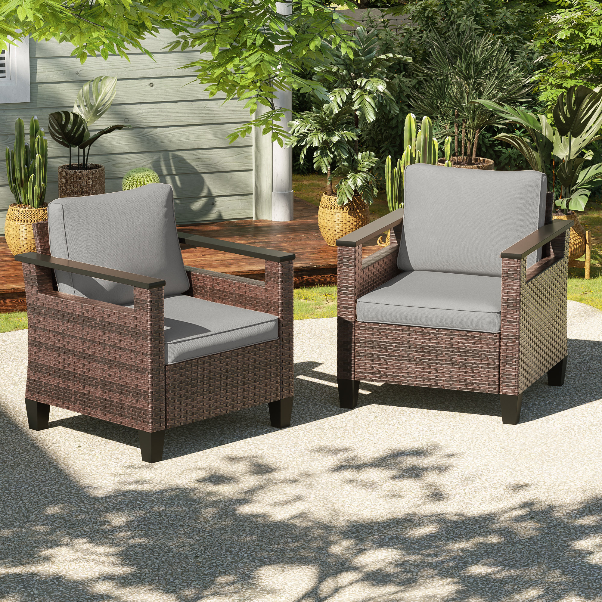 Latitude Run® Patio Wicker Chairs 2 Piece Set, PE Rattan Chair Set with ...