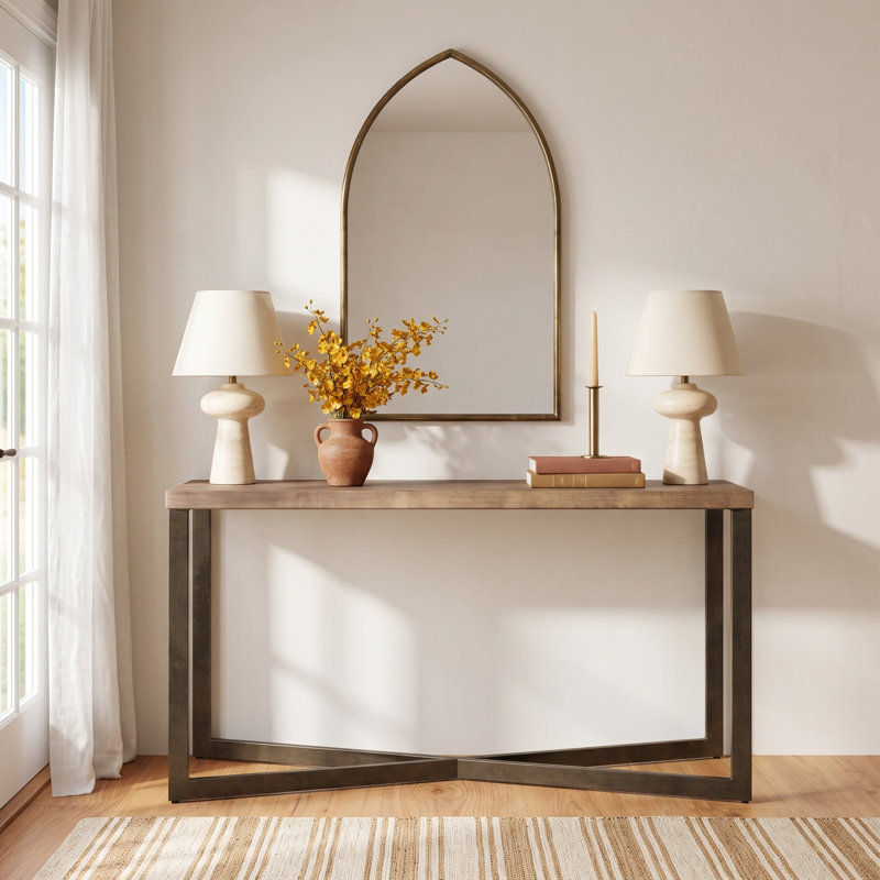 Tulane 50 " W Solid Wood Top Console Table, Nickel/Medium Brown