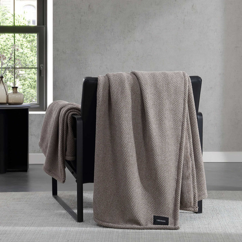 Vera Wang Chenille Jacquard Solid Reversible Blanket, Queen, Brown