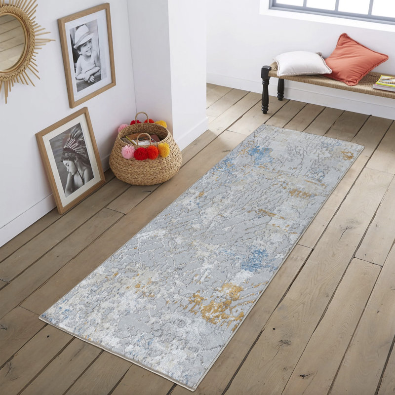 Tapis en plastique polypropylène abstrait texturé gris, Tapis de couloir 2 pi 7 po x 7 pi