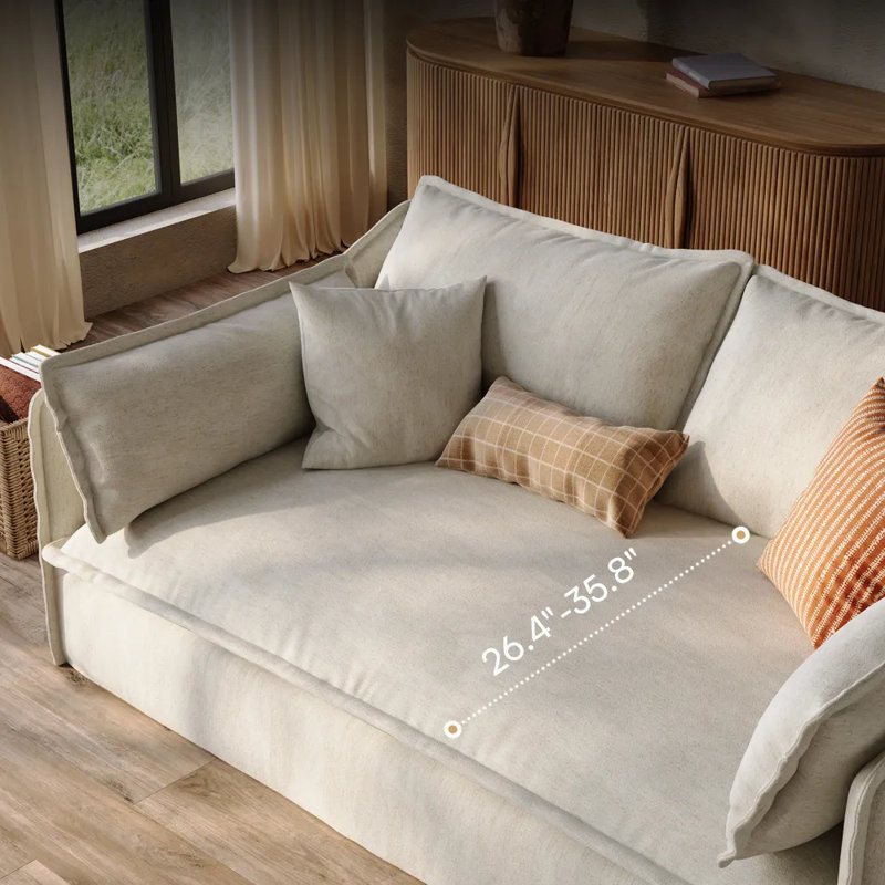 Canapé Luna-Beige avec housses amovibles, Ivoire ivoire, H 35 po x l 75,4 po x P 40,2 po